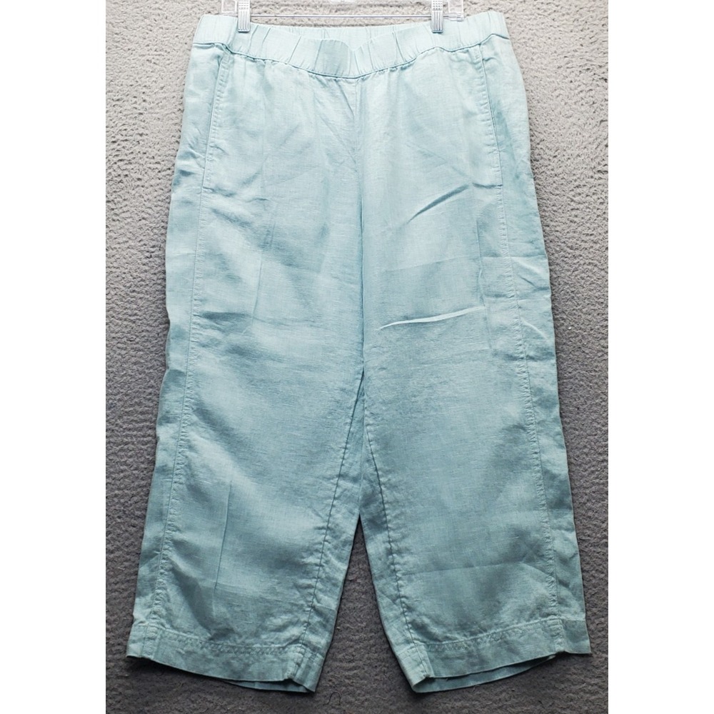Pure J.Jill Capri Pants Womens Large Blue Linen Minimalist Chic Boho Pull-On